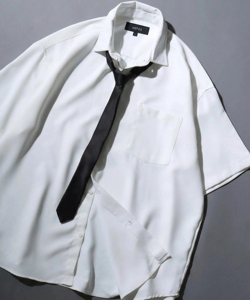 SITRY(シトリー)の「Dress Shirt with Tie/2WAY ネクタイ付き オーバーサイズ 半袖シャツ ドレスシャツ(シャツ/ブラウス・メンズ・ブラック/ベージュ/グレイッシュブルー/ホワイト/ライトグレー・L/M)」の16枚目の写真