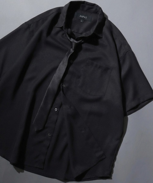 SITRY(シトリー)の「Dress Shirt with Tie/2WAY ネクタイ付き オーバーサイズ 半袖シャツ ドレスシャツ(シャツ/ブラウス・メンズ・ブラック/ベージュ/グレイッシュブルー/ホワイト/ライトグレー・L/M)」の17枚目の写真