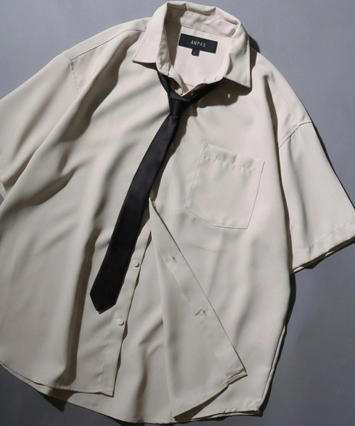 SITRY(シトリー)の「Dress Shirt with Tie/2WAY ネクタイ付き オーバーサイズ 半袖シャツ ドレスシャツ(シャツ/ブラウス・メンズ・ブラック/ベージュ/グレイッシュブルー/ホワイト/ライトグレー・L/M)」の19枚目の写真