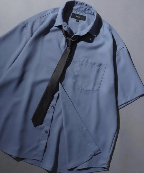 SITRY(シトリー)の「Dress Shirt with Tie/2WAY ネクタイ付き オーバーサイズ 半袖シャツ ドレスシャツ(シャツ/ブラウス・メンズ・ブラック/ベージュ/グレイッシュブルー/ホワイト/ライトグレー・L/M)」の20枚目の写真