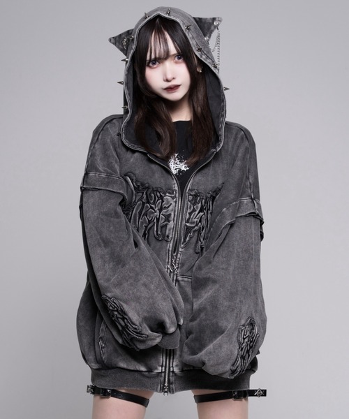 TINA:JOJUN 裏起毛ロゴパッチワークフーディー 裏起毛 ロゴパッチワーク フーディー TINA：JOJUN（パーカー）｜TINA
