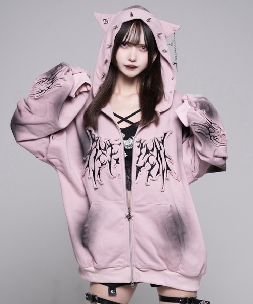 REFLEM(レフレム)の「『REFLEM/レフレム』顔料加工猫耳ZIPフーディー/ジップパーカー(パーカー・レディース・ピンク/グレー/ブラック・FREE)」の22枚目の写真