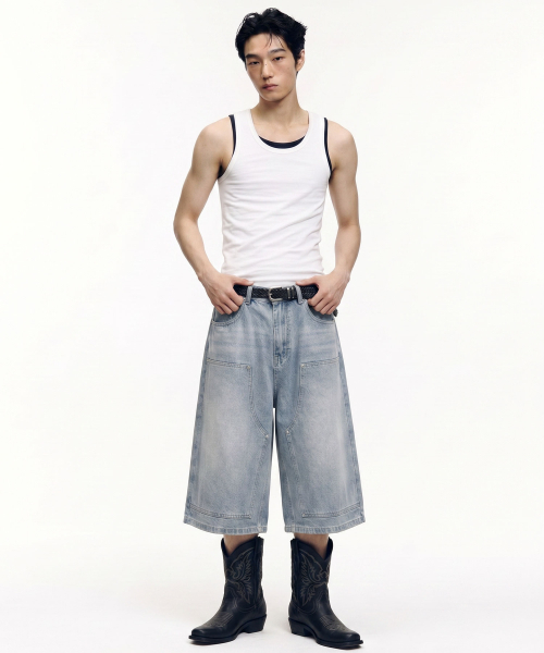 DWSE（ディーダブリューエスイー）の「パネルリベットバミューダパンツ（ライトブルー）（その他パンツ・メンズ・その他・SMALL/MEDIUM/LARGE/X-LARGE）」の4枚目の写真