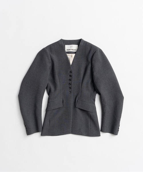 PRANK PROJECT(プランクプロジェクト)の「【2026Autumn Pre-Order】パデッドショルダーVネックジャケット / Padded Shoulder V-Neck Jacket(テーラードジャケット・レディース・チャコールグレー/ブラック・FREE)」の9枚目の写真