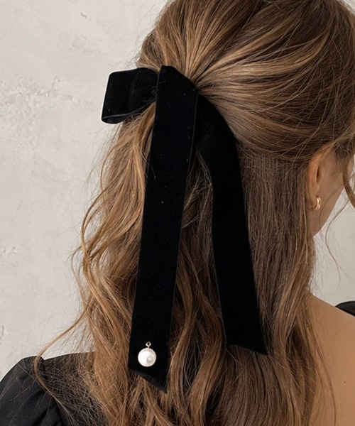 ベルベットリボン パールヘアクリップ（バレッタ/ヘアクリップ