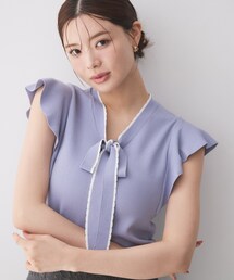 【UVケア/接触冷感】バイカラーボウタイフリルトップス《洗濯機OK》