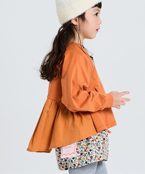 Seraph(セラフ)の「ギャザーたっぷり イレヘムデザイントップス(Tシャツ/カットソー・キッズ・ブラウン/オレンジ・130/120/100/110/90/80/140)」の1枚目の写真