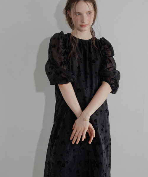 JUMELLE(ジュメロ)の「フロッキーフラワードレス(ドレス・レディース・ピンク/ブラック・SMALL/MEDIUM)」の5枚目の写真