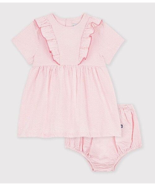 PETIT BATEAU(プチバトー)の「シアサッカーワンピース&ブルマセット(ワンピース・キッズ・ホワイト×ピンク・18MONTH/12MONTH/24MONTH/36MONTH)」の1枚目の写真