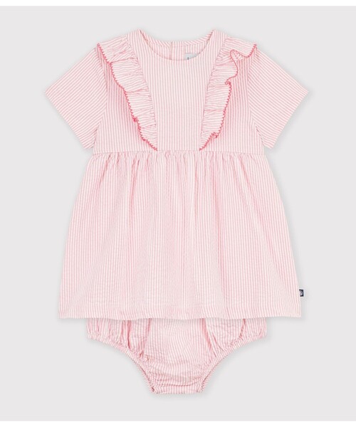 PETIT BATEAU(プチバトー)の「シアサッカーワンピース&ブルマセット(ワンピース・キッズ・ホワイト×ピンク・18MONTH/12MONTH/24MONTH/36MONTH)」の2枚目の写真