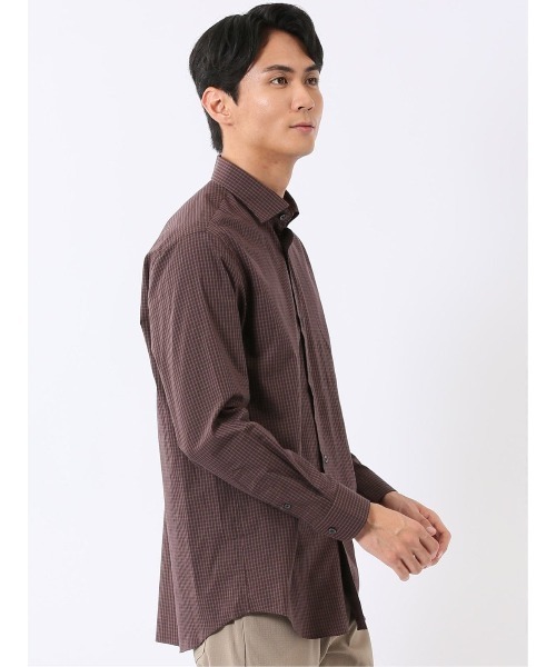 TAKA-Q(タカキュー)の「シャツ 長袖 メンズ ストレッチ 綿 コットン ブロード ワイドカラー プリント 総柄 チェック(シャツ/ブラウス・メンズ・ブラック×ホワイト/ブラウン・X-LARGE/LARGE/MEDIUM)」の18枚目の写真