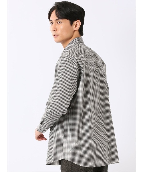 TAKA-Q(タカキュー)の「シャツ 長袖 メンズ ストレッチ 綿 コットン ブロード ワイドカラー プリント 総柄 チェック(シャツ/ブラウス・メンズ・ブラック×ホワイト/ブラウン・X-LARGE/LARGE/MEDIUM)」の5枚目の写真