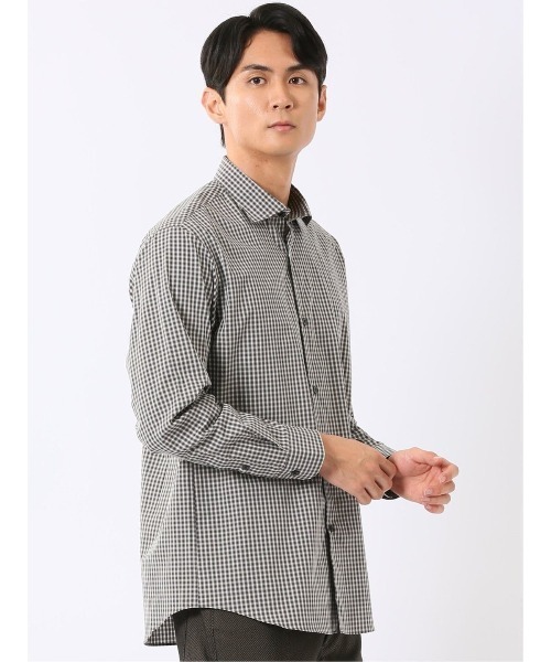 TAKA-Q(タカキュー)の「シャツ 長袖 メンズ ストレッチ 綿 コットン ブロード ワイドカラー プリント 総柄 チェック(シャツ/ブラウス・メンズ・ブラック×ホワイト/ブラウン・X-LARGE/LARGE/MEDIUM)」の7枚目の写真