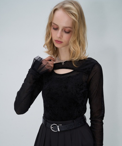 HARE(ハレ)の「カットアウトシアーベロアカットソー(HARE)(Tシャツ/カットソー・レディース・ブラック/ライトインディゴブルー・FREE)」の22枚目の写真