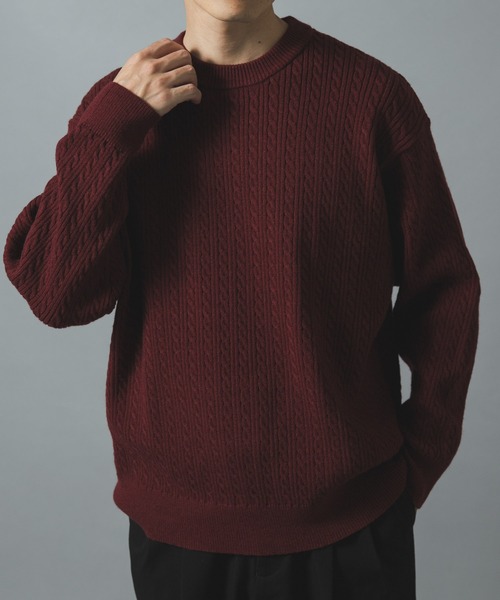 ITEMS URBANRESEARCH(アイテムズ アーバンリサーチ)の「ミニケーブルクルーネックニットプルオーバー(ニット/セーター・メンズ・ブラック/モカ/ホワイト/バーガンディー・MEDIUM/LARGE)」の4枚目の写真