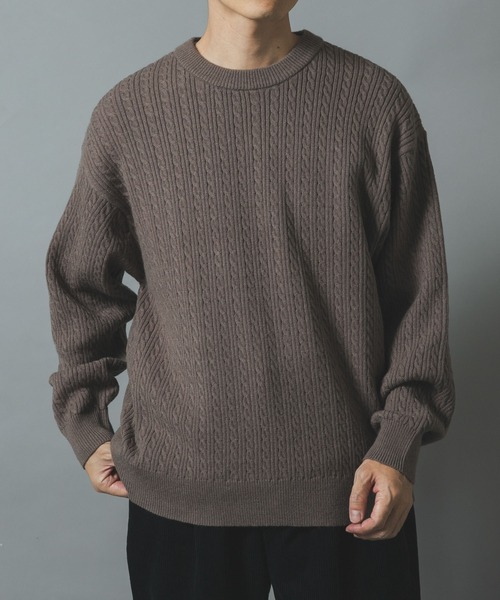 ITEMS URBANRESEARCH(アイテムズ アーバンリサーチ)の「ミニケーブルクルーネックニットプルオーバー(ニット/セーター・メンズ・ブラック/モカ/ホワイト/バーガンディー・MEDIUM/LARGE)」の1枚目の写真