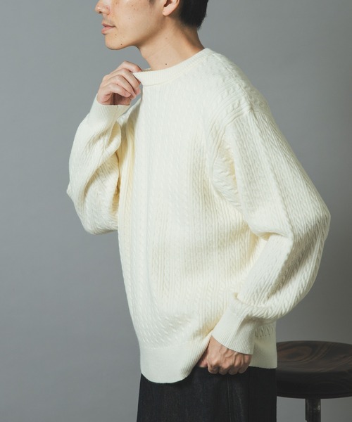 ITEMS URBANRESEARCH(アイテムズ アーバンリサーチ)の「ミニケーブルクルーネックニットプルオーバー(ニット/セーター・メンズ・ブラック/モカ/ホワイト/バーガンディー・MEDIUM/LARGE)」の7枚目の写真