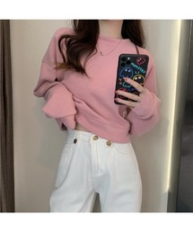 クルーネックショート丈ニットプルオーバー
