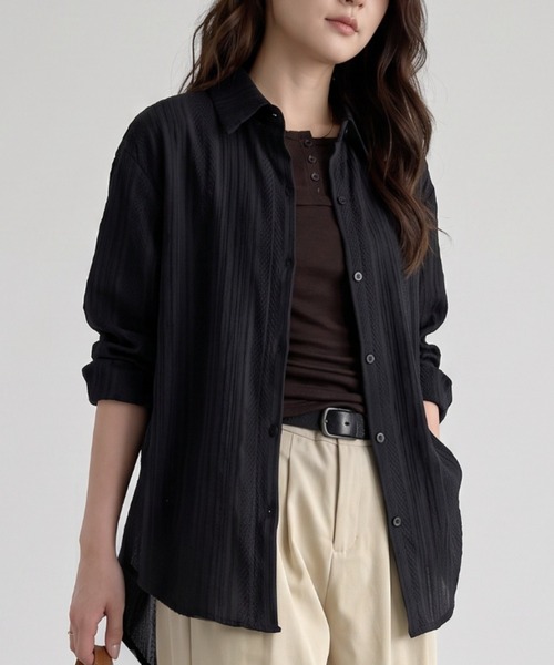 umune（ウムネ）の「模様がコーディネートにニュアンスをプラスする♪デザイントップス（シャツ/ブラウス・レディース・ブラウン/ブラック/アイボリー・FREE）」の8枚目の写真