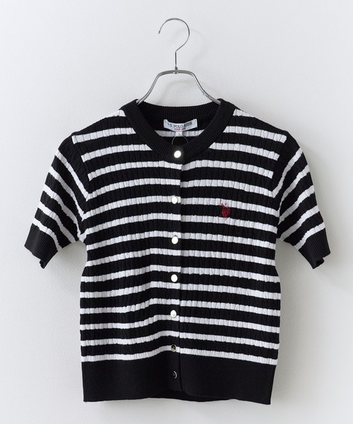U.S. POLO ASSN.(ユーエスポロアッスン)の「U.S. POLO ASSN./ユーエスポロアッスン ケーブル半袖カーディガン 2026年 夏 夏服(カーディガン/ボレロ・レディース・ブラック系その他・L)」の1枚目の写真