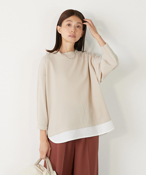 MELROSE claire(メルローズ クレール)の「【変形ワッフル+ファブリックプルオーバー】(Tシャツ/カットソー・レディース・グレー/ベージュ/ブラック・FREE)」の1枚目の写真