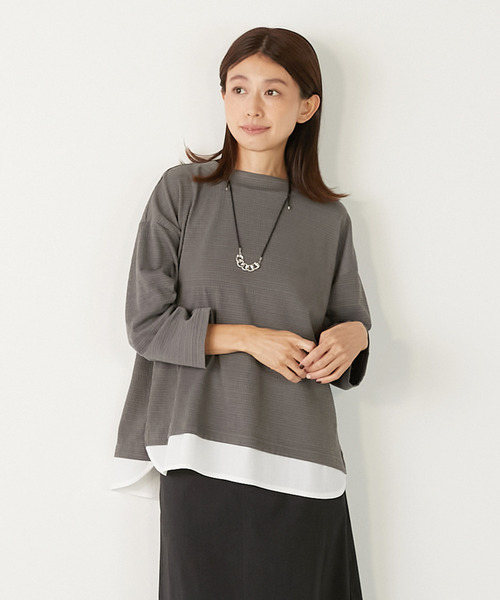 MELROSE claire(メルローズ クレール)の「【変形ワッフル+ファブリックプルオーバー】(Tシャツ/カットソー・レディース・グレー/ベージュ/ブラック・FREE)」の3枚目の写真