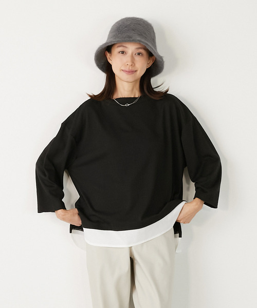 MELROSE claire(メルローズ クレール)の「【変形ワッフル+ファブリックプルオーバー】(Tシャツ/カットソー・レディース・グレー/ベージュ/ブラック・FREE)」の2枚目の写真