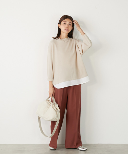 MELROSE claire(メルローズ クレール)の「【変形ワッフル+ファブリックプルオーバー】(Tシャツ/カットソー・レディース・グレー/ベージュ/ブラック・FREE)」の4枚目の写真