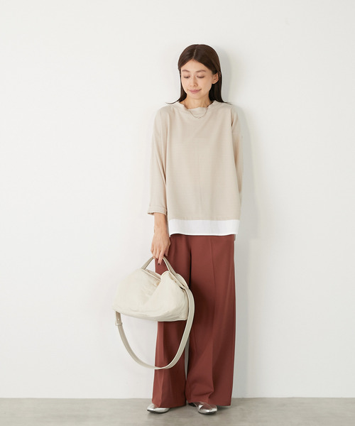 MELROSE claire(メルローズ クレール)の「【変形ワッフル+ファブリックプルオーバー】(Tシャツ/カットソー・レディース・グレー/ベージュ/ブラック・FREE)」の16枚目の写真