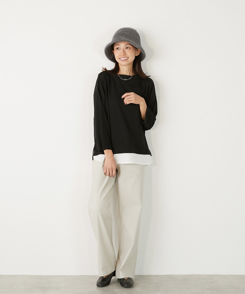 MELROSE claire(メルローズ クレール)の「【変形ワッフル+ファブリックプルオーバー】(Tシャツ/カットソー・レディース・グレー/ベージュ/ブラック・FREE)」の9枚目の写真
