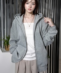 Chandelier（シャンデリア）の「オーバーサイズ モノトーン 裏起毛 スウェット フルジップパーカー 無地 韓国ファッション（パーカー）」
