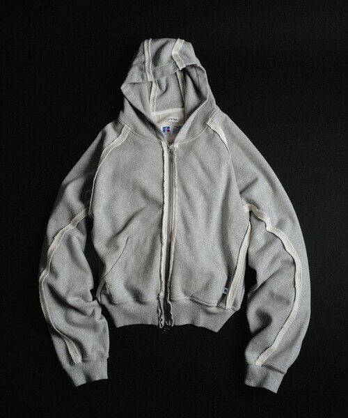 JIEDA（ジエダ）の「【RUSSELL×jieDa】 Campus Sweat Zip Hoodie / スウェット ジップフーディー / ユニセックス / コラボ（パーカー・メンズ・ブラック/レッド/グレー・M/XL/L）」の6枚目の写真