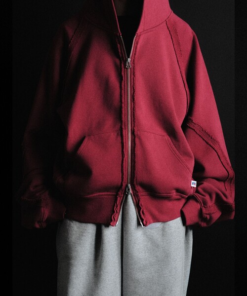 JIEDA（ジエダ）の「【RUSSELL×jieDa】 Campus Sweat Zip Hoodie / スウェット ジップフーディー / ユニセックス / コラボ（パーカー・メンズ・ブラック/レッド/グレー・M/XL/L）」の11枚目の写真