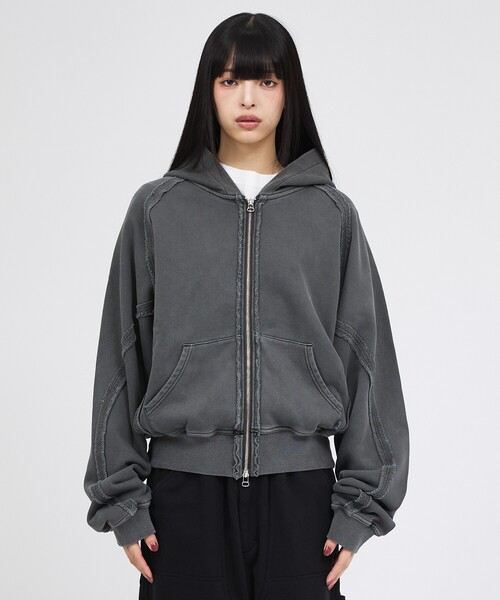 JIEDA（ジエダ）の「【RUSSELL×jieDa】 Campus Sweat Zip Hoodie / スウェット ジップフーディー / ユニセックス / コラボ（パーカー・メンズ・ブラック/レッド/グレー・M/XL/L）」の16枚目の写真