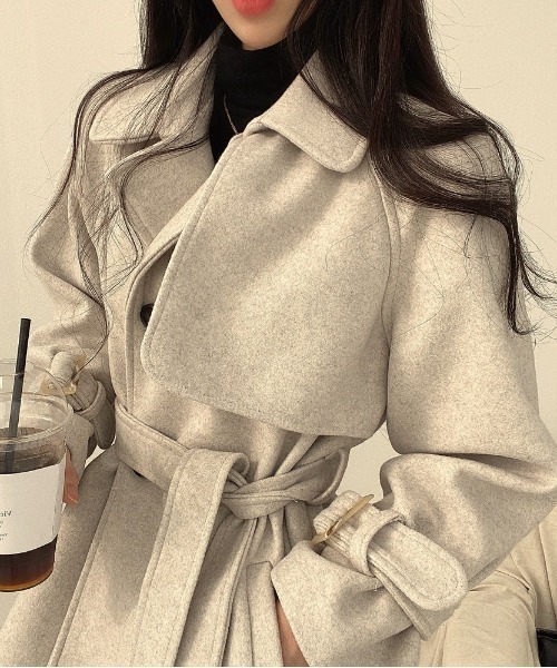 YUGA（ユーガ）の「YUGA_YGMC　　Korean-style　Wool-look trench coat（ステンカラーコート・レディース・ブラウン/ライトグレー・FREE）」の6枚目の写真