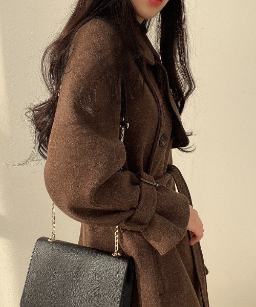 YUGA（ユーガ）の「YUGA_YGMC　　Korean-style　Wool-look trench coat（ステンカラーコート・レディース・ブラウン/ライトグレー・FREE）」の11枚目の写真