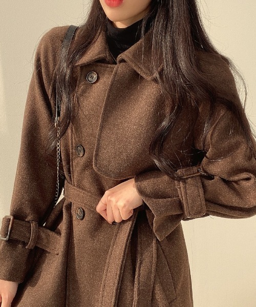 YUGA（ユーガ）の「YUGA_YGMC　　Korean-style　Wool-look trench coat（ステンカラーコート・レディース・ブラウン/ライトグレー・FREE）」の14枚目の写真