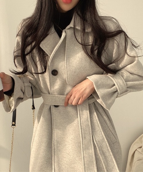 YUGA（ユーガ）の「YUGA_YGMC　　Korean-style　Wool-look trench coat（ステンカラーコート・レディース・ブラウン/ライトグレー・FREE）」の8枚目の写真