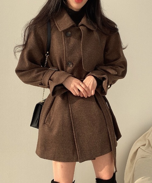 YUGA（ユーガ）の「YUGA_YGMC　　Korean-style　Wool-look trench coat（ステンカラーコート・レディース・ブラウン/ライトグレー・FREE）」の12枚目の写真