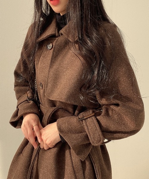 YUGA（ユーガ）の「YUGA_YGMC　　Korean-style　Wool-look trench coat（ステンカラーコート・レディース・ブラウン/ライトグレー・FREE）」の15枚目の写真