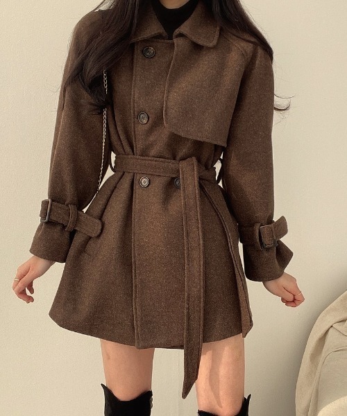 YUGA（ユーガ）の「YUGA_YGMC　　Korean-style　Wool-look trench coat（ステンカラーコート・レディース・ブラウン/ライトグレー・FREE）」の16枚目の写真