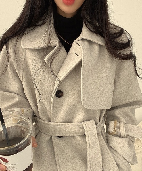 YUGA（ユーガ）の「YUGA_YGMC　　Korean-style　Wool-look trench coat（ステンカラーコート・レディース・ブラウン/ライトグレー・FREE）」の7枚目の写真
