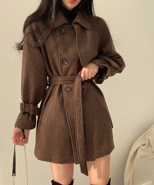 YUGA（ユーガ）の「YUGA_YGMC　　Korean-style　Wool-look trench coat（ステンカラーコート・レディース・ブラウン/ライトグレー・FREE）」の10枚目の写真