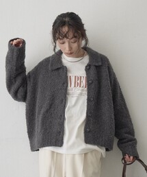 coen（コーエン）の「ブークレ ミックスカラー襟付きニットカーディガン（カーディガン/ボレロ）」