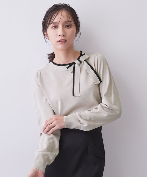 index(インデックス)の「バイカラーサイドリボンニット【洗濯機OK/坑ピル】(ニット/セーター・レディース・ベージュ系その他7/チャコール/ピンク系9・42/40/38/36)」の13枚目の写真