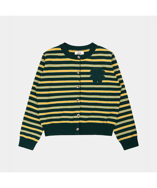 PIGMENT(ピグメント)の「クローバーパッチ付きRネックカーディガン (TDCD260623)(カーディガン/ボレロ・レディース・ネイビー/イエロー・FREE)」の1枚目の写真