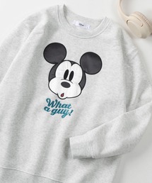 Disney（ディズニー）の「【71】【Disney/ディズニー】ミッキーマウス ミニーマウス クルーネック スウェット/トレーナー/サガラ刺繍/サテンアップリケ/キャラクター/BOXシルエット/裏起毛/レディース（S)（スウェット）」