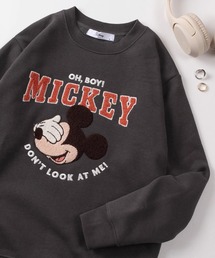 Disney（ディズニー）の「【71】【Disney/ディズニー】ミッキーマウス ミニーマウス クルーネック スウェット/トレーナー/サガラ刺繍/サテンアップリケ/キャラクター/BOXシルエット/裏起毛/レディース（S)（スウェット）」