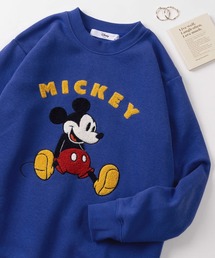 Disney（ディズニー）の「【71】【Disney/ディズニー】ミッキーマウス ミニーマウス クルーネック スウェット/トレーナー/サガラ刺繍/サテンアップリケ/キャラクター/BOXシルエット/裏起毛/レディース（S)（スウェット）」