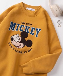 Disney（ディズニー）の「【71】【Disney/ディズニー】ミッキーマウス クルーネック スウェット/トレーナー/サガラ刺繍/サテンアップリケ/キャラクター/BOXシルエット/裏起毛/レディース（S)（スウェット）」